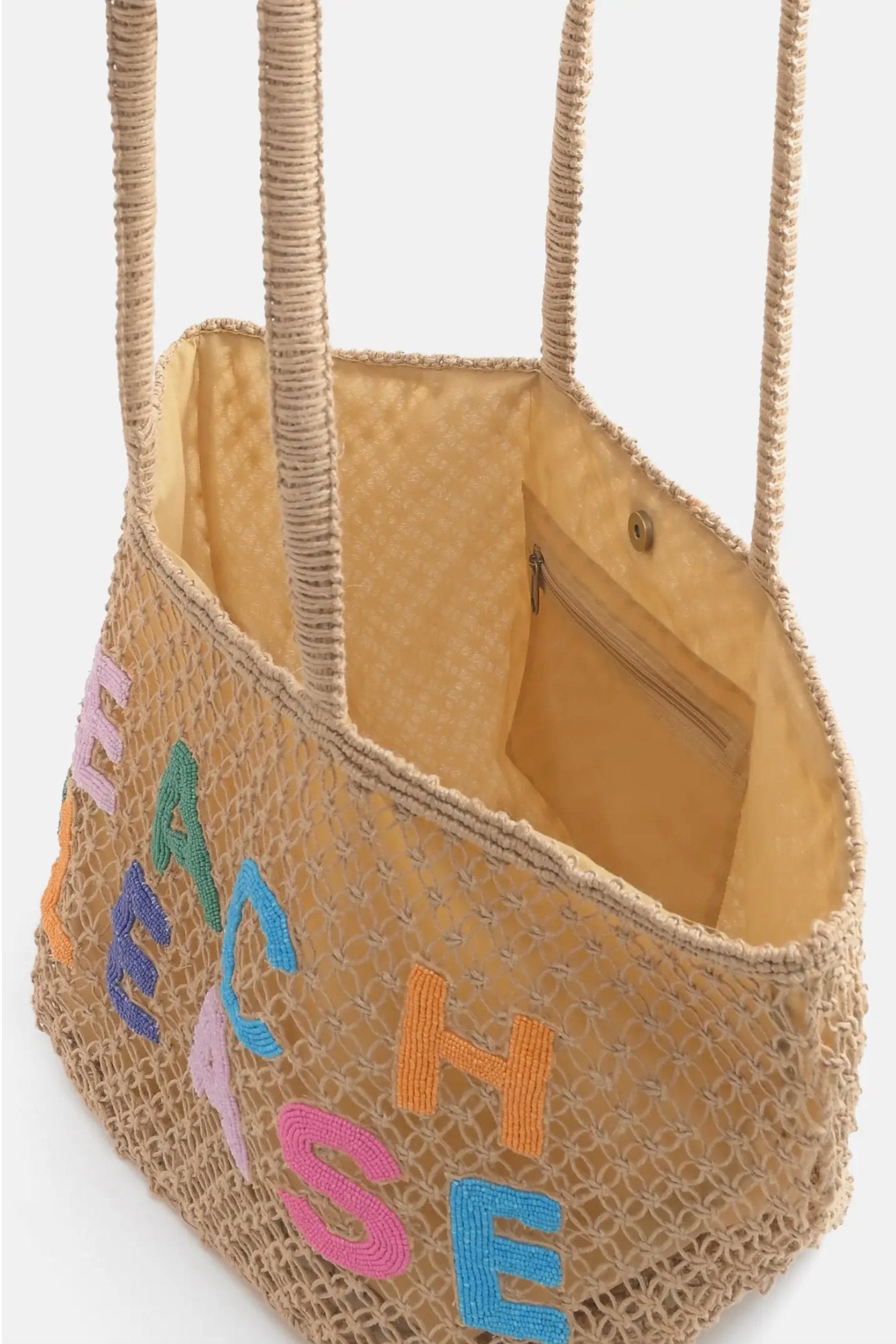 Beach Please Beaded Macrame Jute Tote - Addie Rose Boutique - Austin