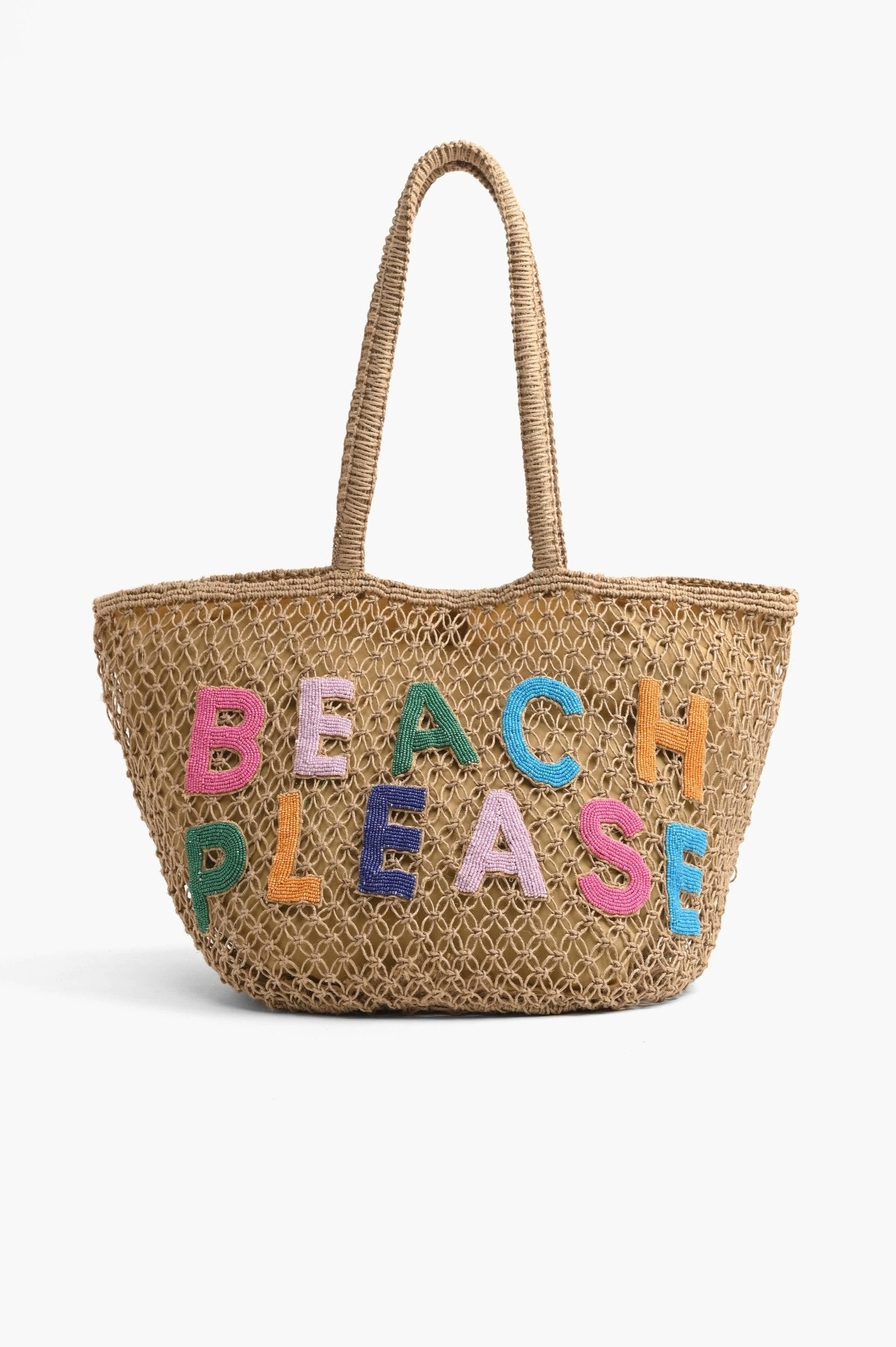 Beach Please Beaded Macrame Jute Tote - Addie Rose Boutique - Austin