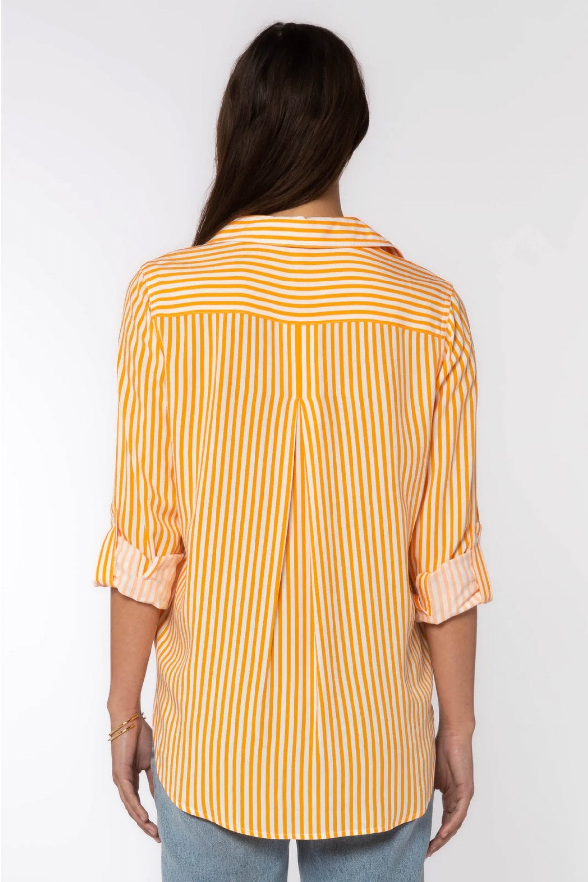Elisa Orange Stripe Button DownShirt - Addie Rose Boutique - Austin