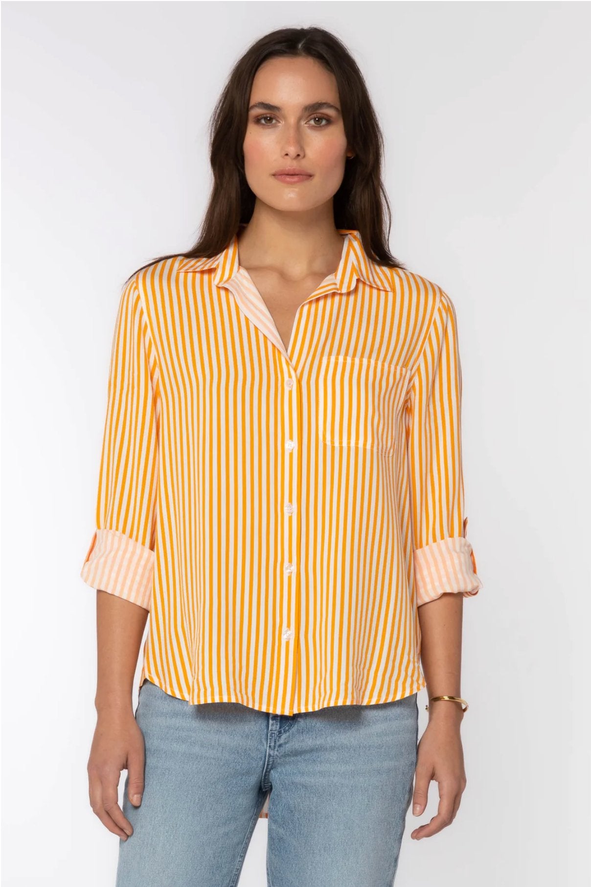 Elisa Orange Stripe Button DownShirt - Addie Rose Boutique - Austin