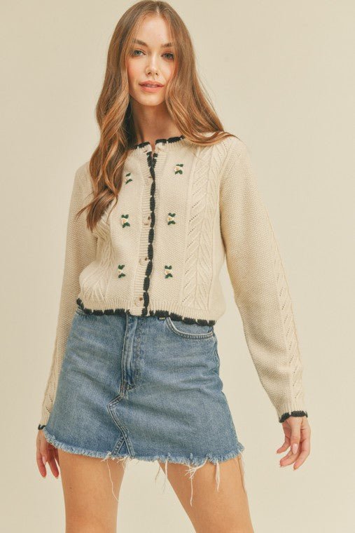 Floral Embroidered Cardigan - Addie Rose Boutique - Austin