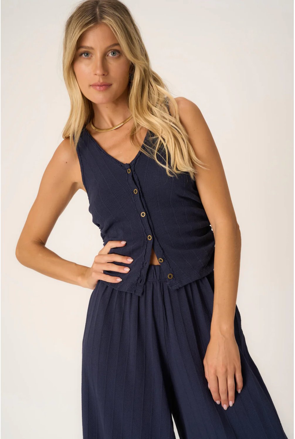 Heidi Button Tank - Addie Rose Boutique - Austin