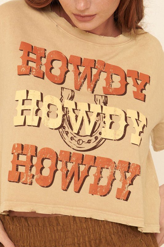 Howdy Mineral Washed Distressed Graphic Tee - Addie Rose Boutique - Austin