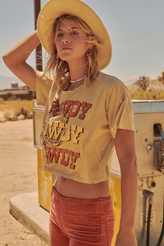 Howdy Mineral Washed Distressed Graphic Tee - Addie Rose Boutique - Austin