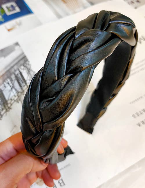 Koko and Lola - BLACK BRAIDED LEATHERETTE HEADBAND - Addie Rose Boutique - Austin