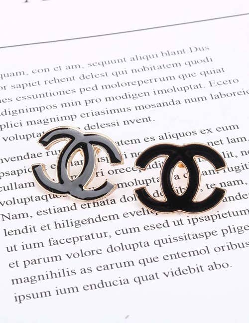 Koko and Lola - Double C Stainless Steel & Black Enamel Stud Earrings - Addie Rose Boutique - Austin