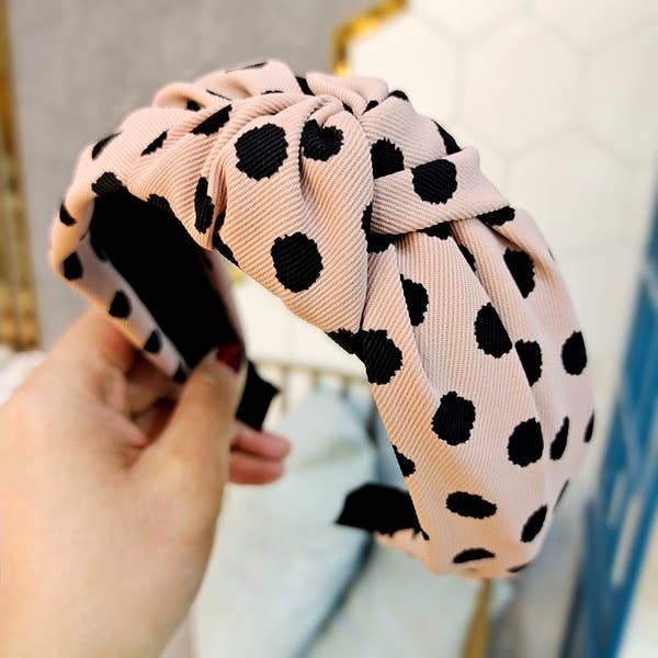 Koko and Lola - Pink & Black Polk Dot Cotton Twill Headband - Addie Rose Boutique - Austin