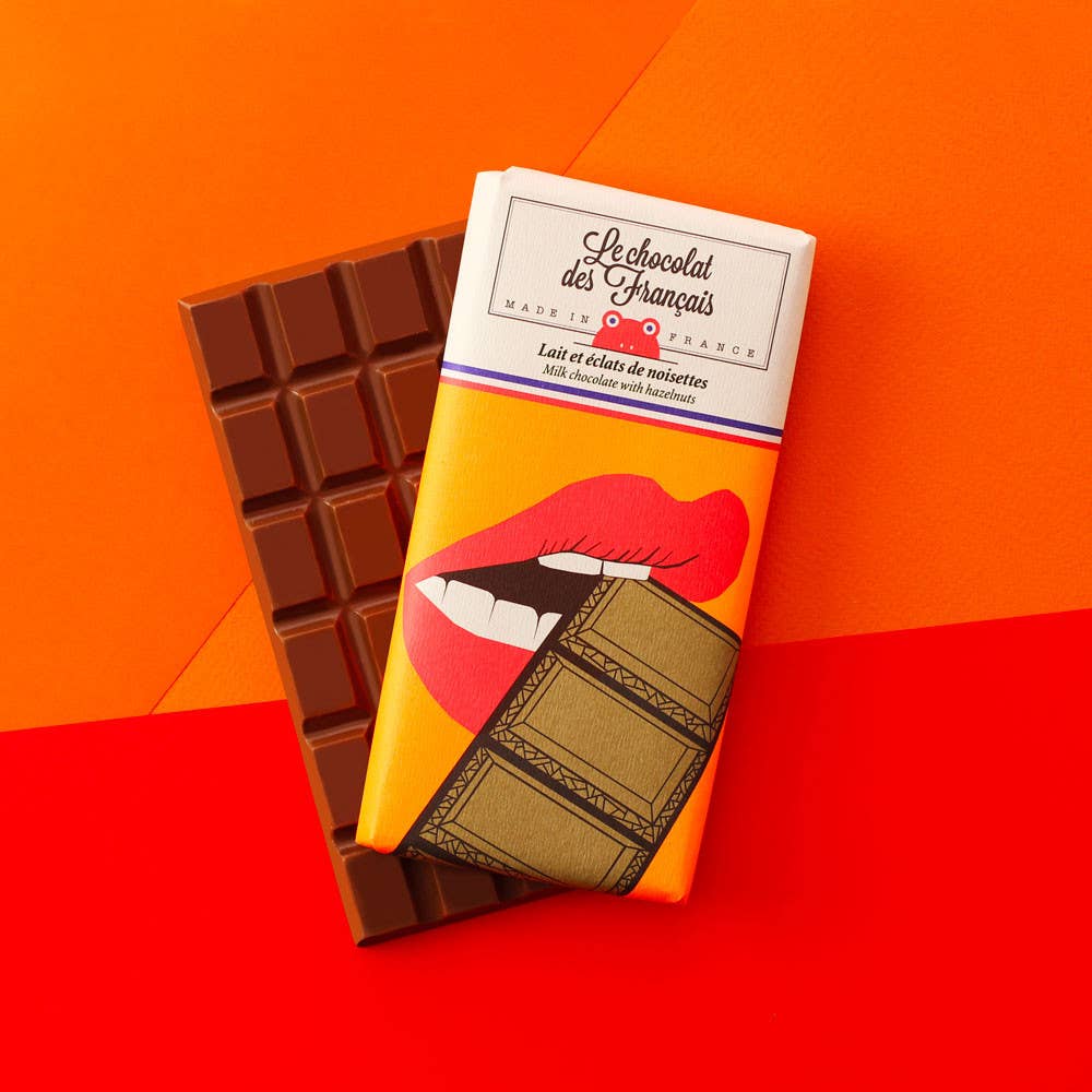 Le Chocolat des Francais - Milk Chocolate Bar W/ Hazelnuts, Mouth · 80g (2.82 oz) - Addie Rose Boutique - Austin