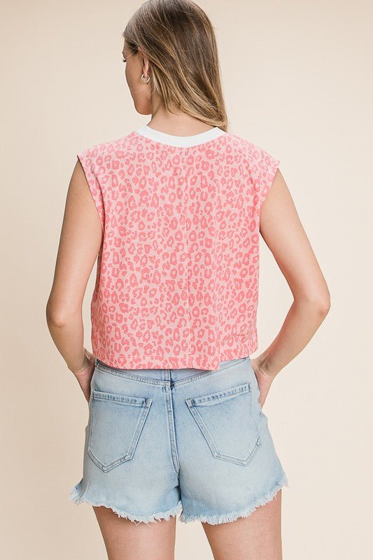 Leopard Crew Sleeveless Crop - Addie Rose Boutique - Austin
