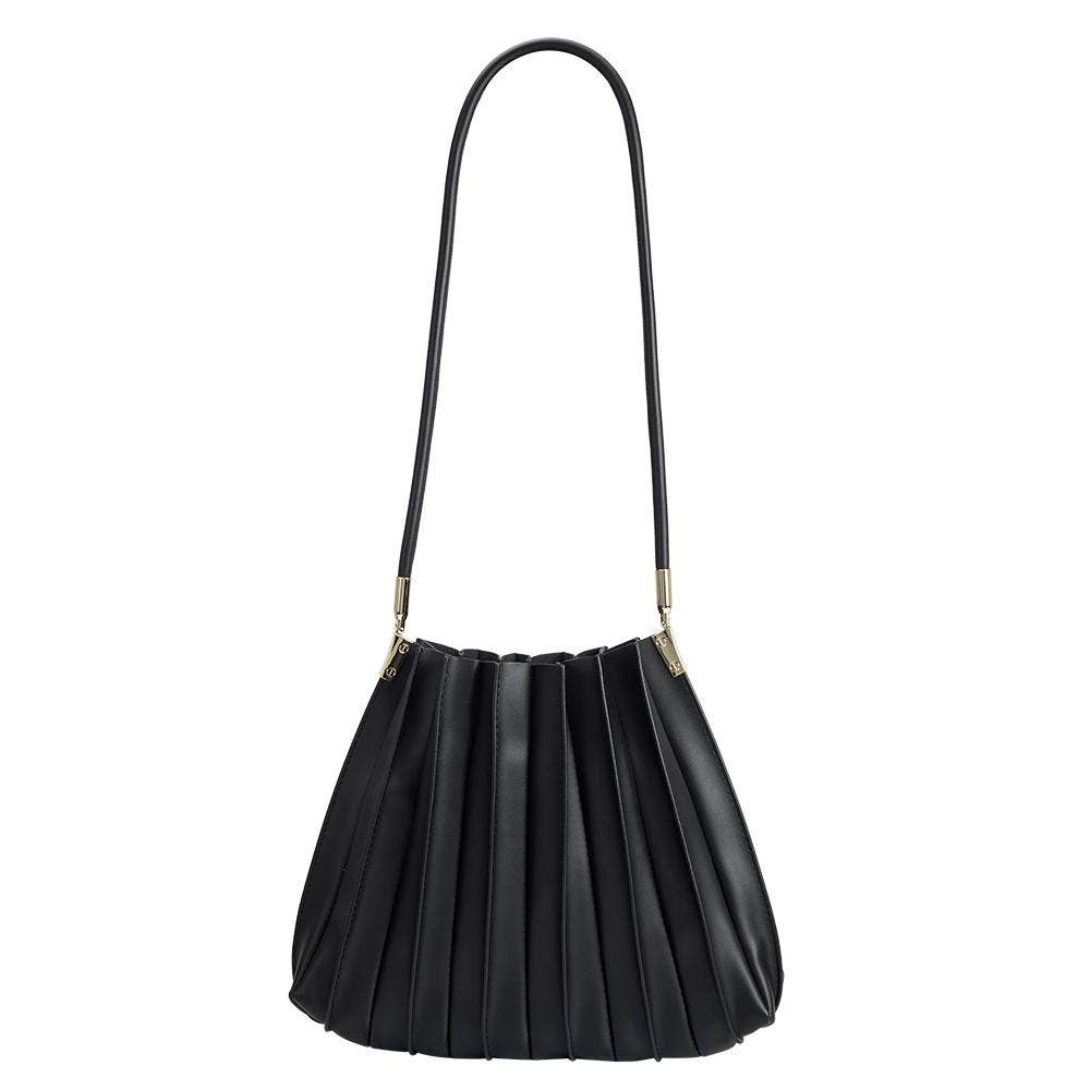Melie Bianco - Carrie Pleated Vegan Shoulder Bag in Black - Addie Rose Boutique - Austin