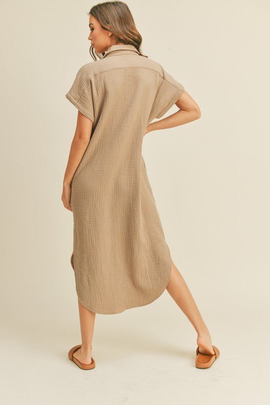 Mocha Double Gauze Button Down - Addie Rose Boutique - Austin