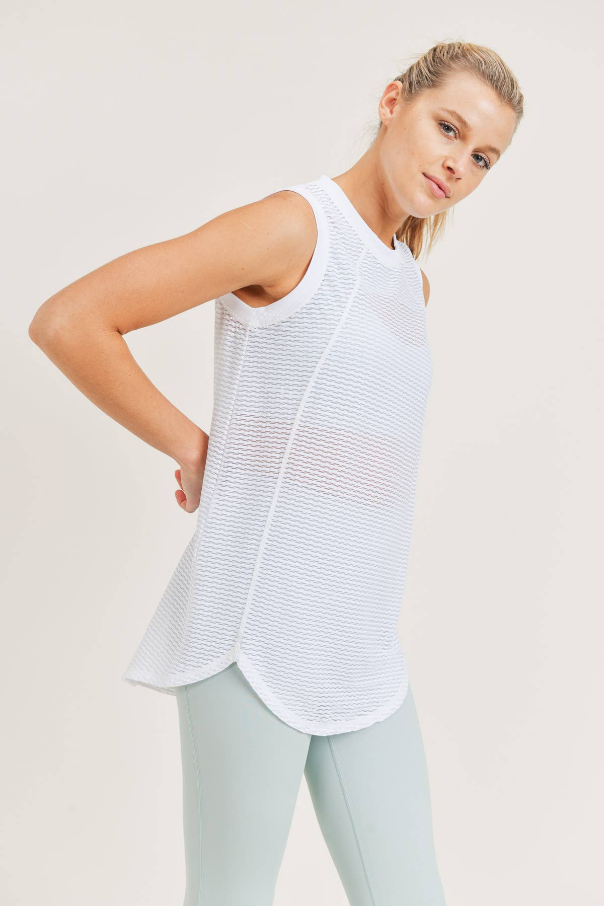 Mono B - Striped Trellis Mesh Raglan Muscle Top - Addie Rose Boutique - Austin