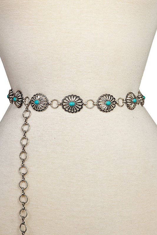 Oval Gem Chain Belt: Silver/One Size - Addie Rose Boutique - Austin