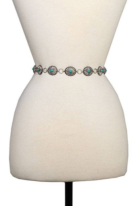 Oval Gem Chain Belt: Silver/One Size - Addie Rose Boutique - Austin