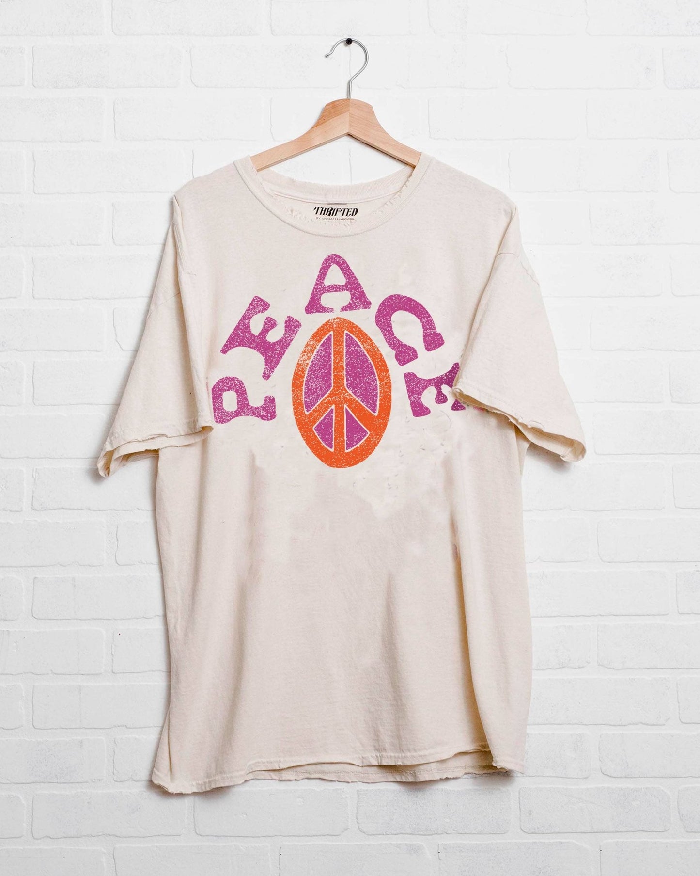 Peace Sign Off White Thrifted Graphic Tee - Addie Rose Boutique - Austin