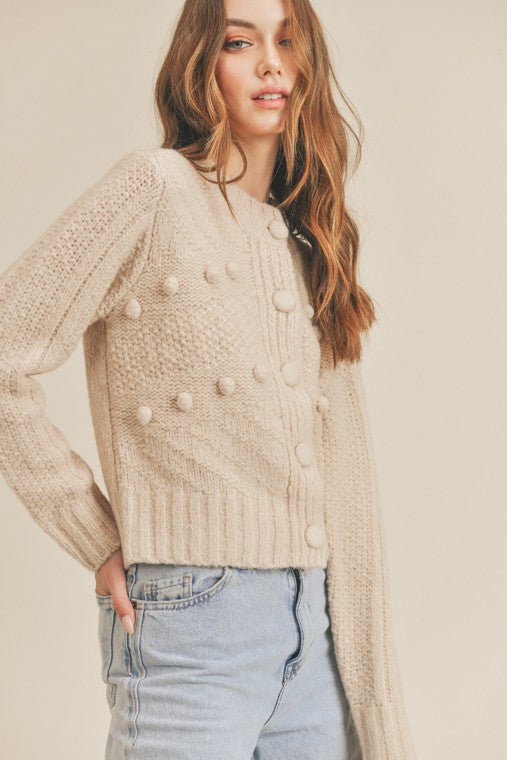 Pompom Button Down Cardigan - Addie Rose Boutique - Austin