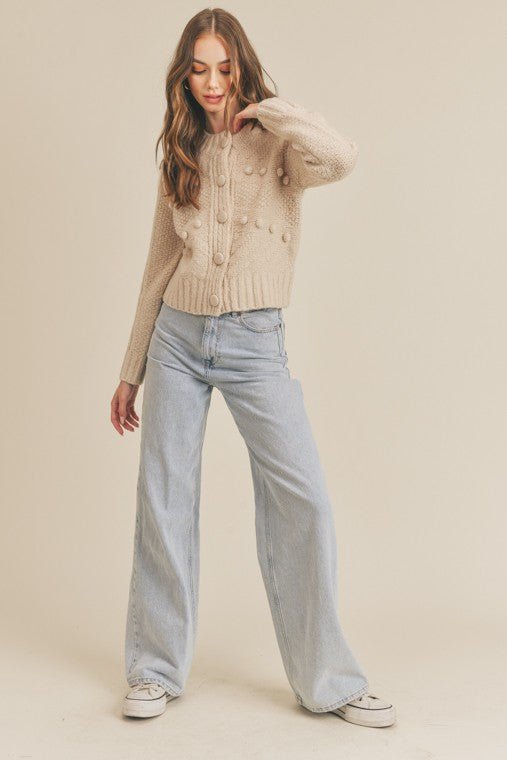 Pompom Button Down Cardigan - Addie Rose Boutique - Austin