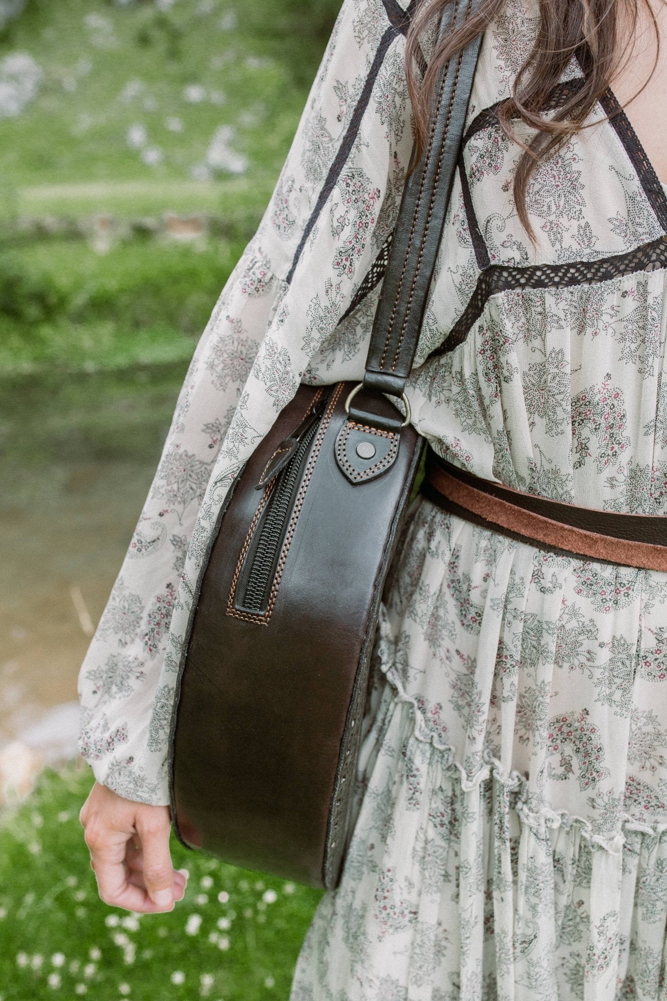 Purse & Clutch - Embossed Leather Circle Shoulder Bag - Addie Rose Boutique - Austin