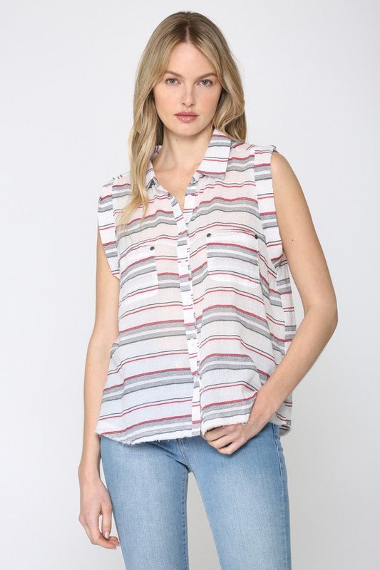Raw Edge Button Down - Addie Rose Boutique - Austin