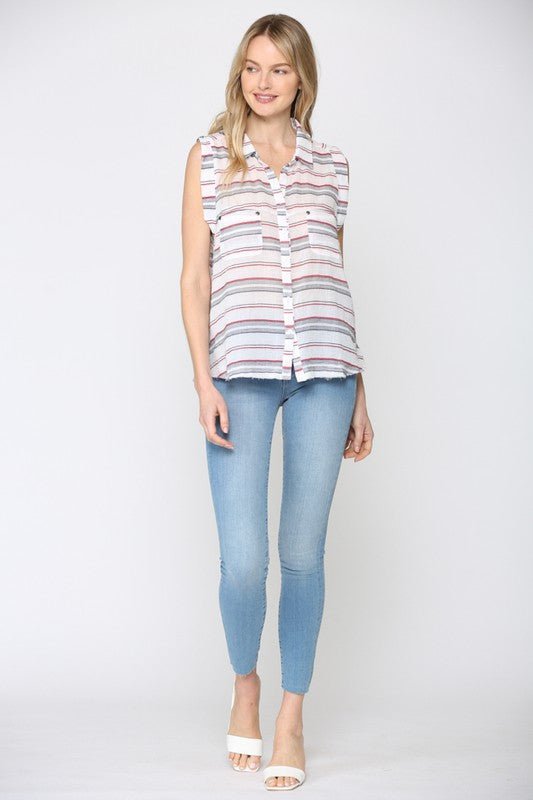 Raw Edge Button Down - Addie Rose Boutique - Austin