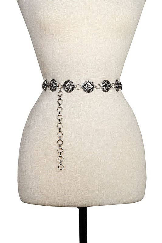 Round Concho Etched Large Link Belt: Small/Medium - Addie Rose Boutique - Austin