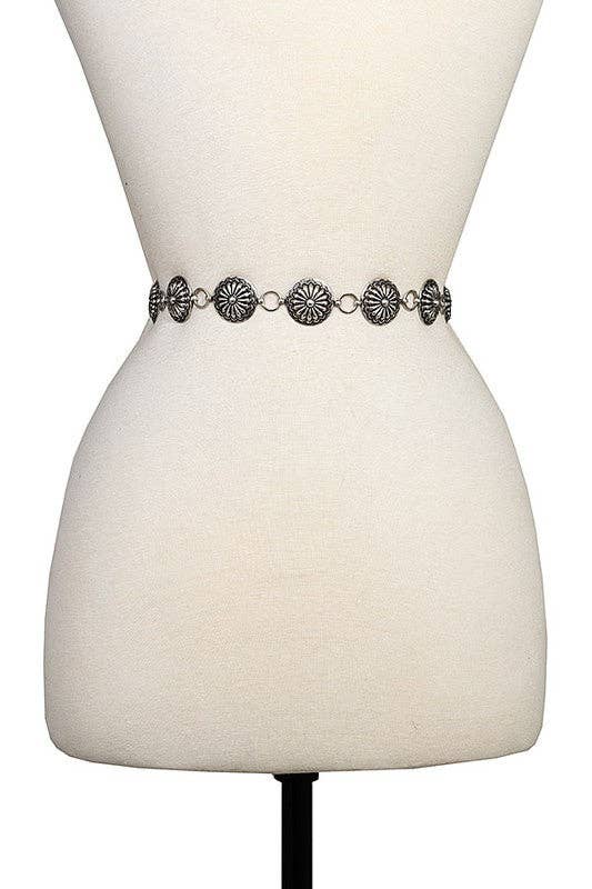 Round Concho Etched Large Link Belt: Small/Medium - Addie Rose Boutique - Austin