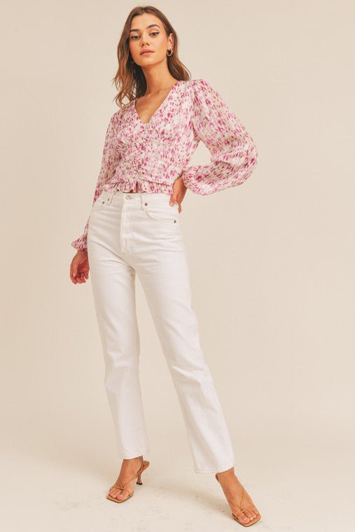 Ruched Button Down Blouse - Addie Rose Boutique - Austin