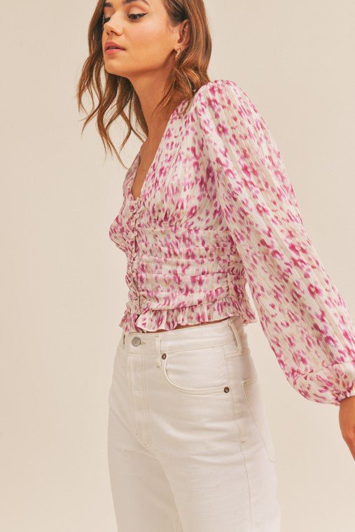 Ruched Button Down Blouse - Addie Rose Boutique - Austin