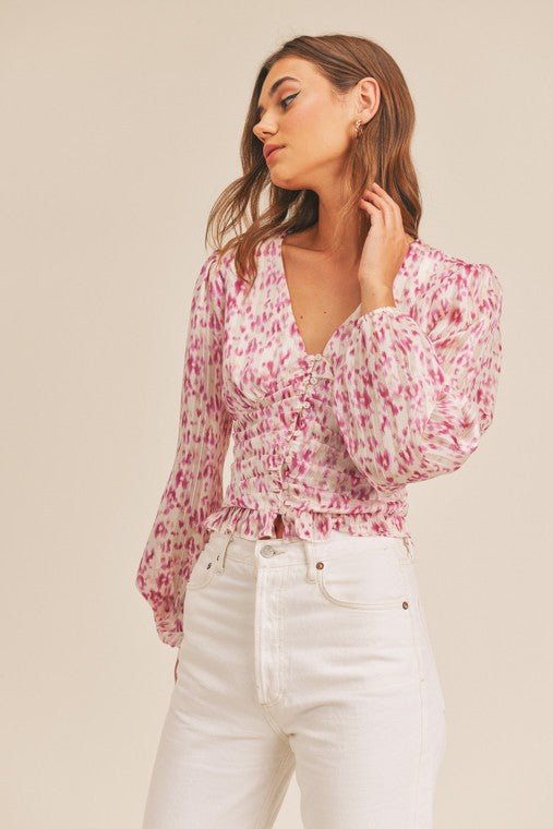 Ruched Button Down Blouse - Addie Rose Boutique - Austin
