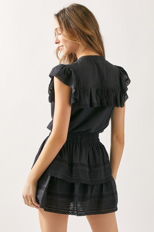 Ruffle Black Blouse - Addie Rose Boutique - Austin