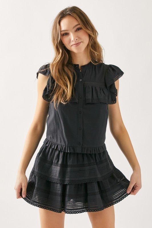 Ruffle Black Blouse - Addie Rose Boutique - Austin