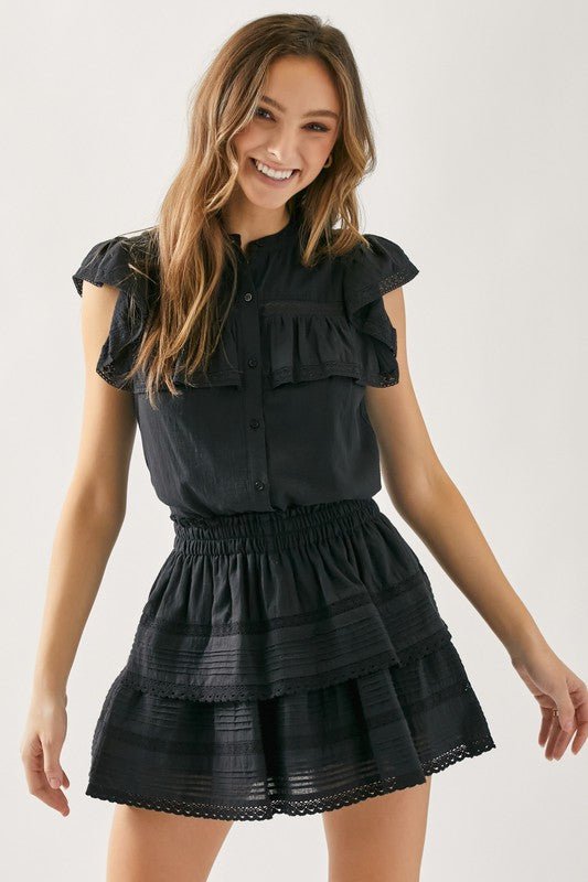 Ruffle Black Blouse - Addie Rose Boutique - Austin