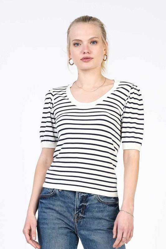 Scoop Neck Stripe Knit - Addie Rose Boutique - Austin