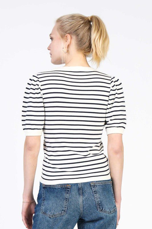 Scoop Neck Stripe Knit - Addie Rose Boutique - Austin