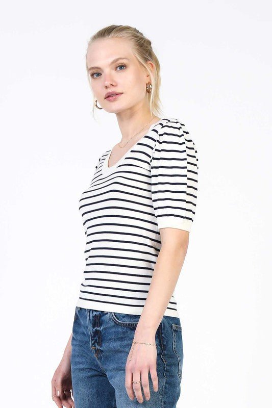 Scoop Neck Stripe Knit - Addie Rose Boutique - Austin