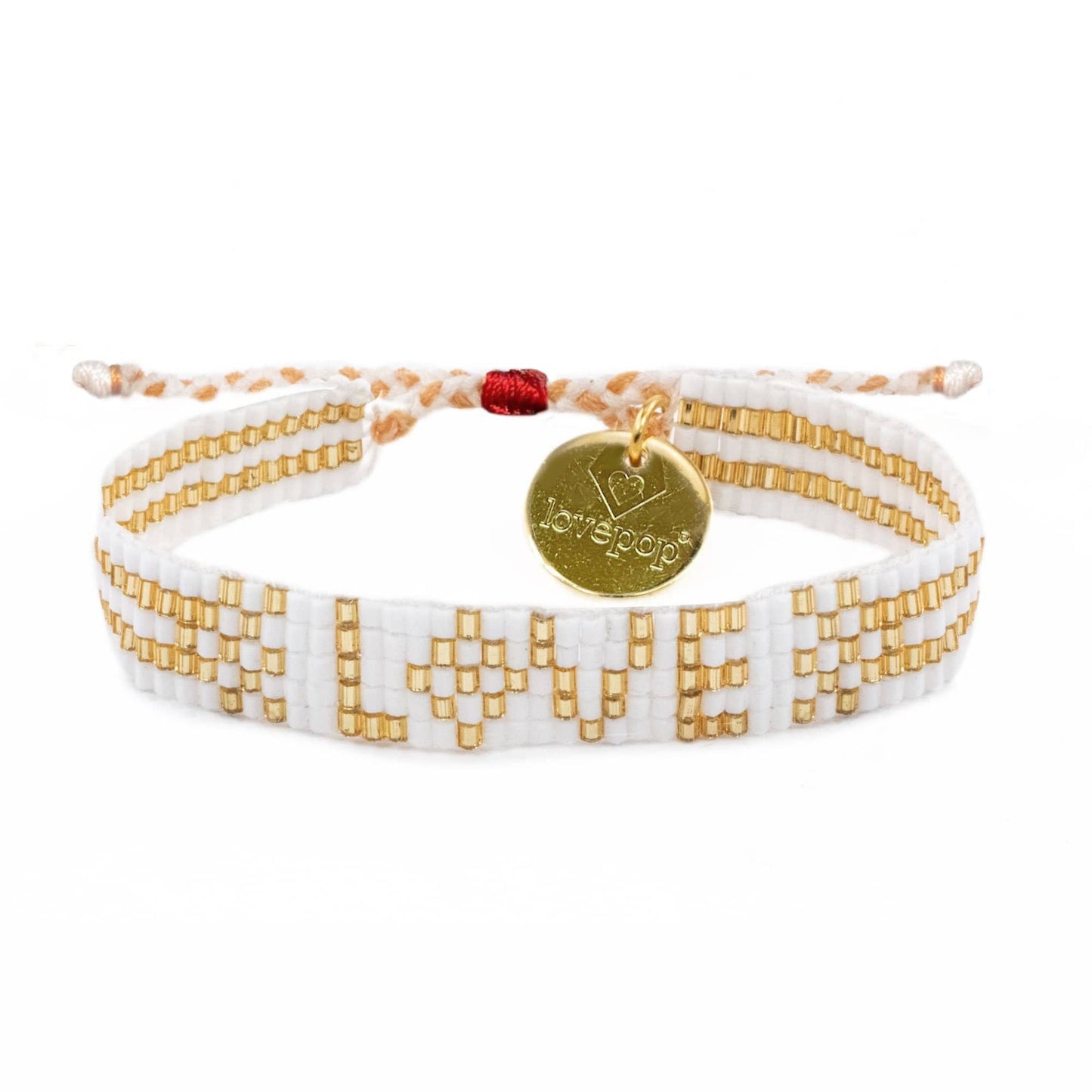 Seed Bead LOVE Bracelet - White & Gold - Addie Rose Boutique - Austin