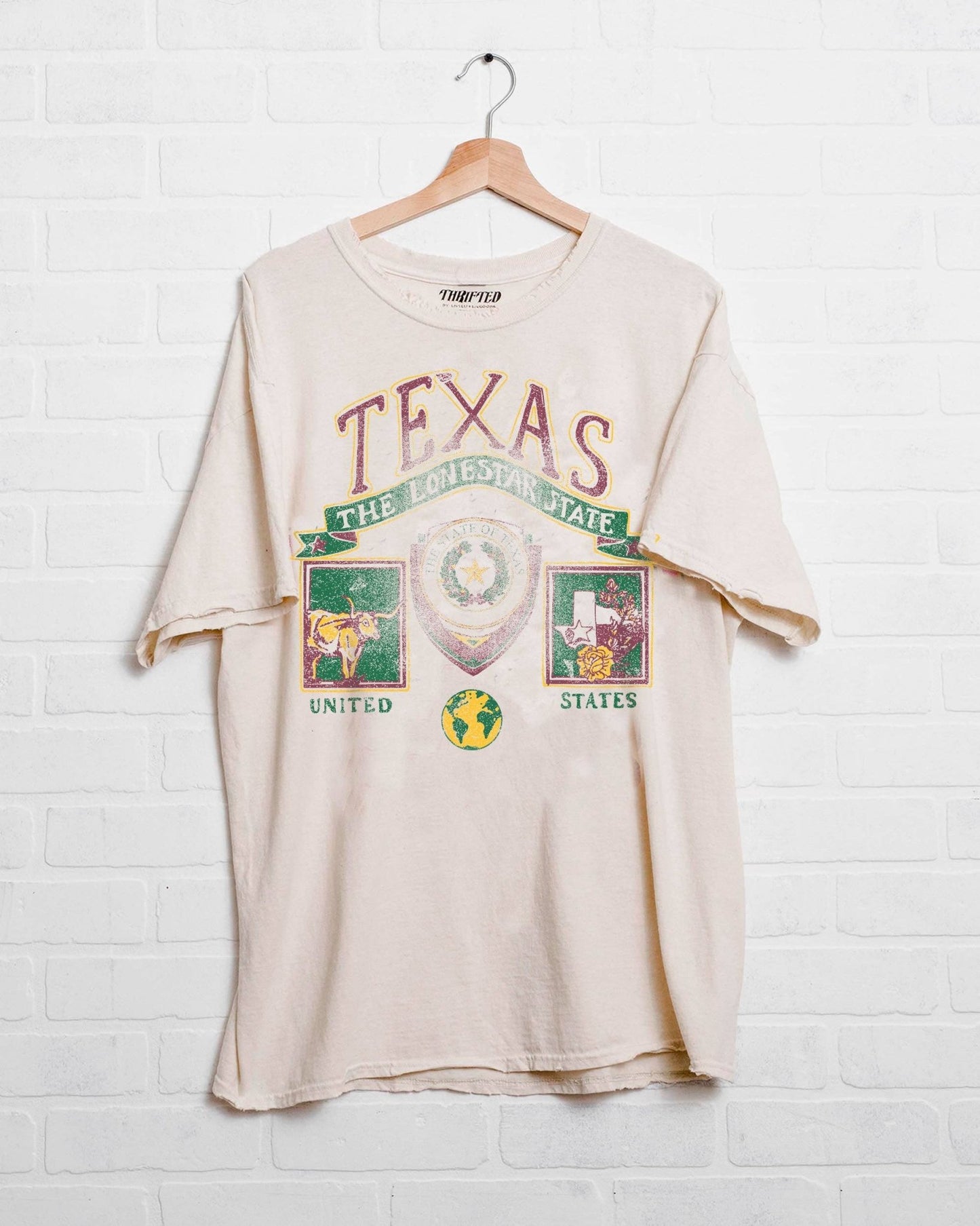 Texas Patch Off White Thrifted Graphic Tee - Addie Rose Boutique - Austin