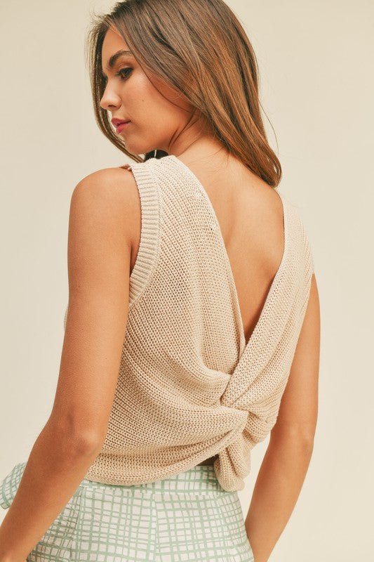 Twisted Knit Top in Beige - Addie Rose Boutique - Austin