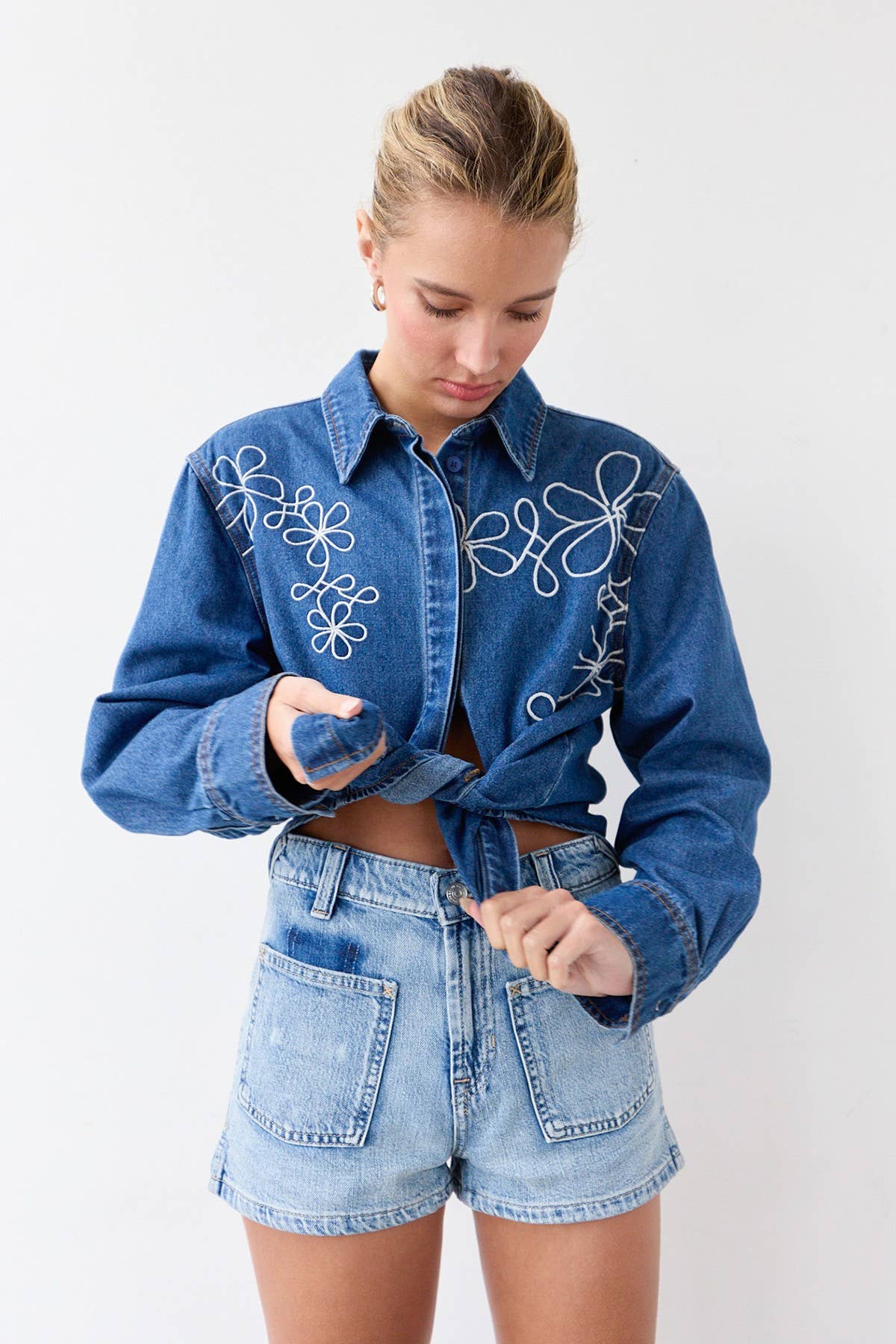 Cheri Denim Shacket with Embroidery