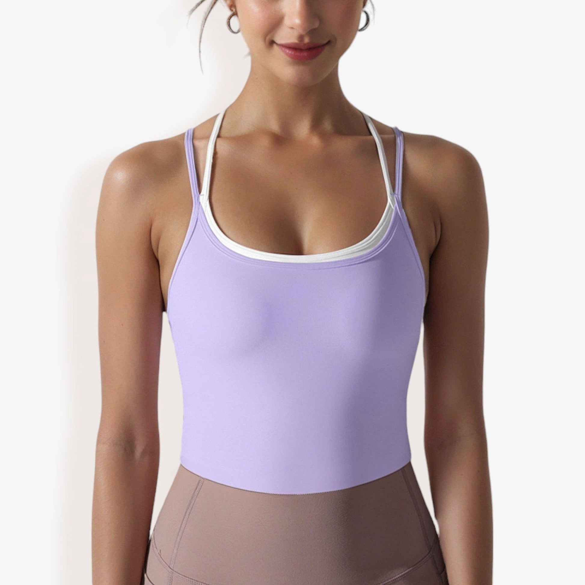 Active by Anna-Kaci - Double Strap Cropped Sports Tank with Scoop Neck