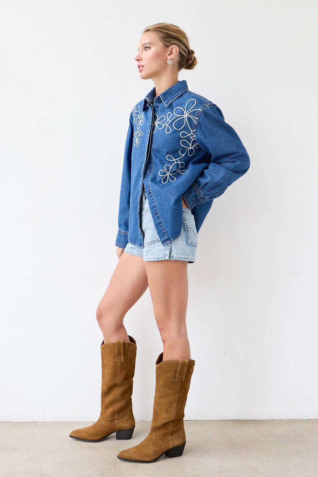 Cheri Denim Shacket with Embroidery