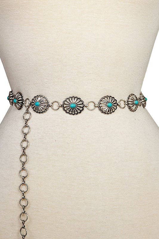 Oval Gem Chain Belt: Silver/One Size