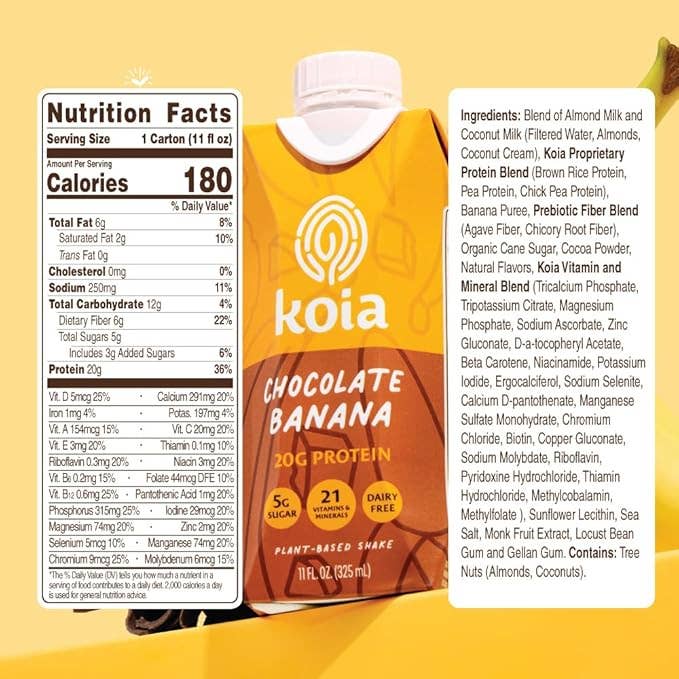 Koia - Chocolate Banana Nutrition Shake - 12pk Shelf Stable