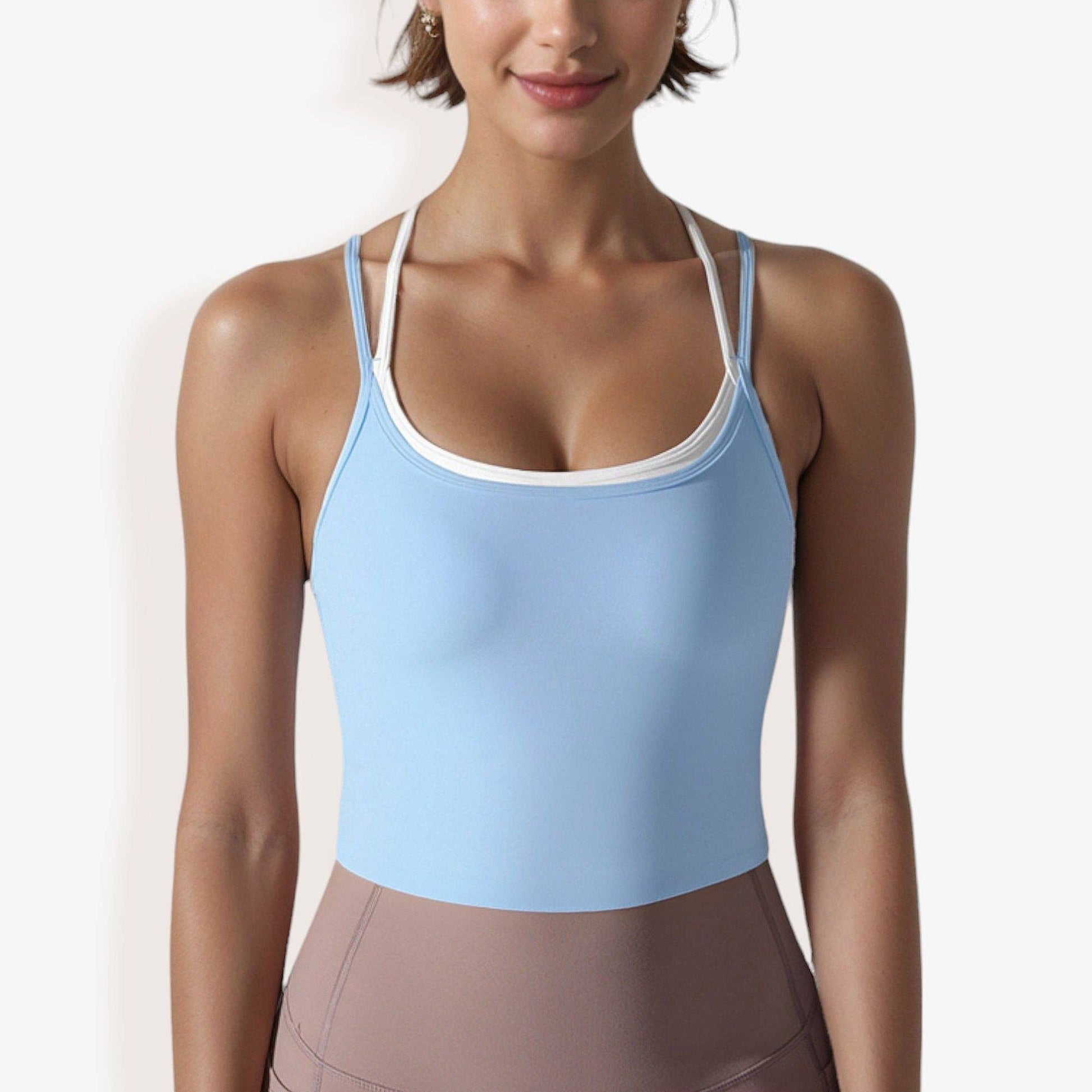 Active by Anna-Kaci - Double Strap Cropped Sports Tank with Scoop Neck