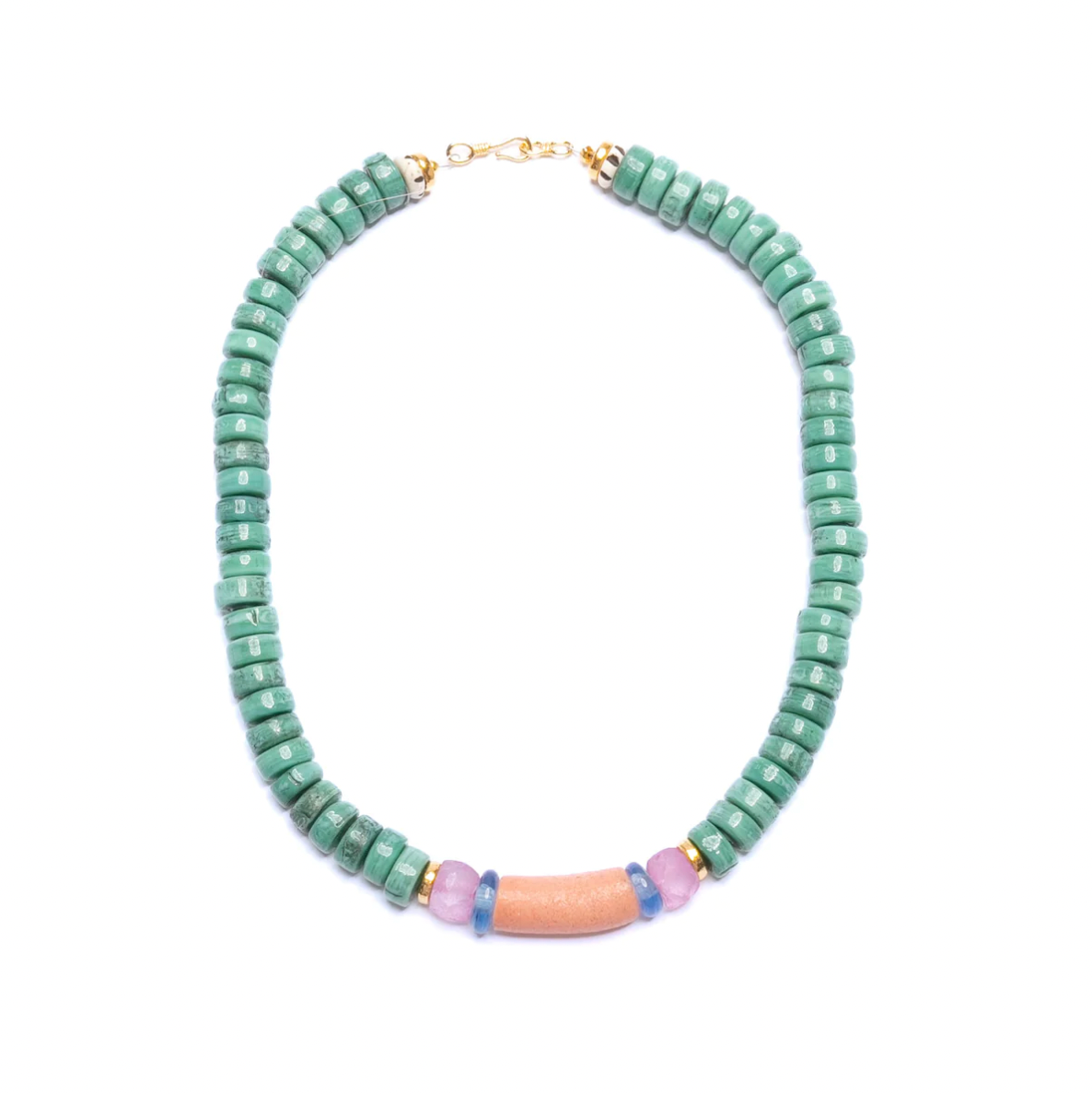 Turquoise Rondelle with African Glass Necklace