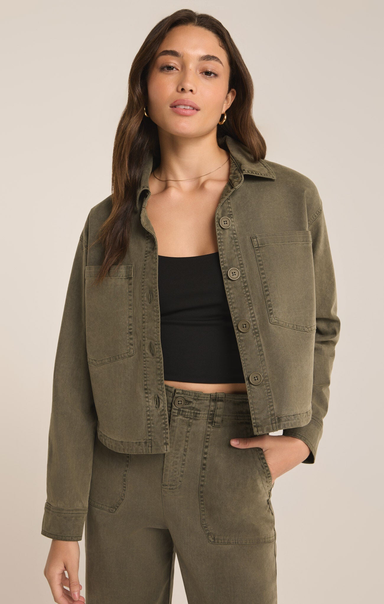 All Day Cropped Jacket - Army Green - Addie Rose Boutique - Austin