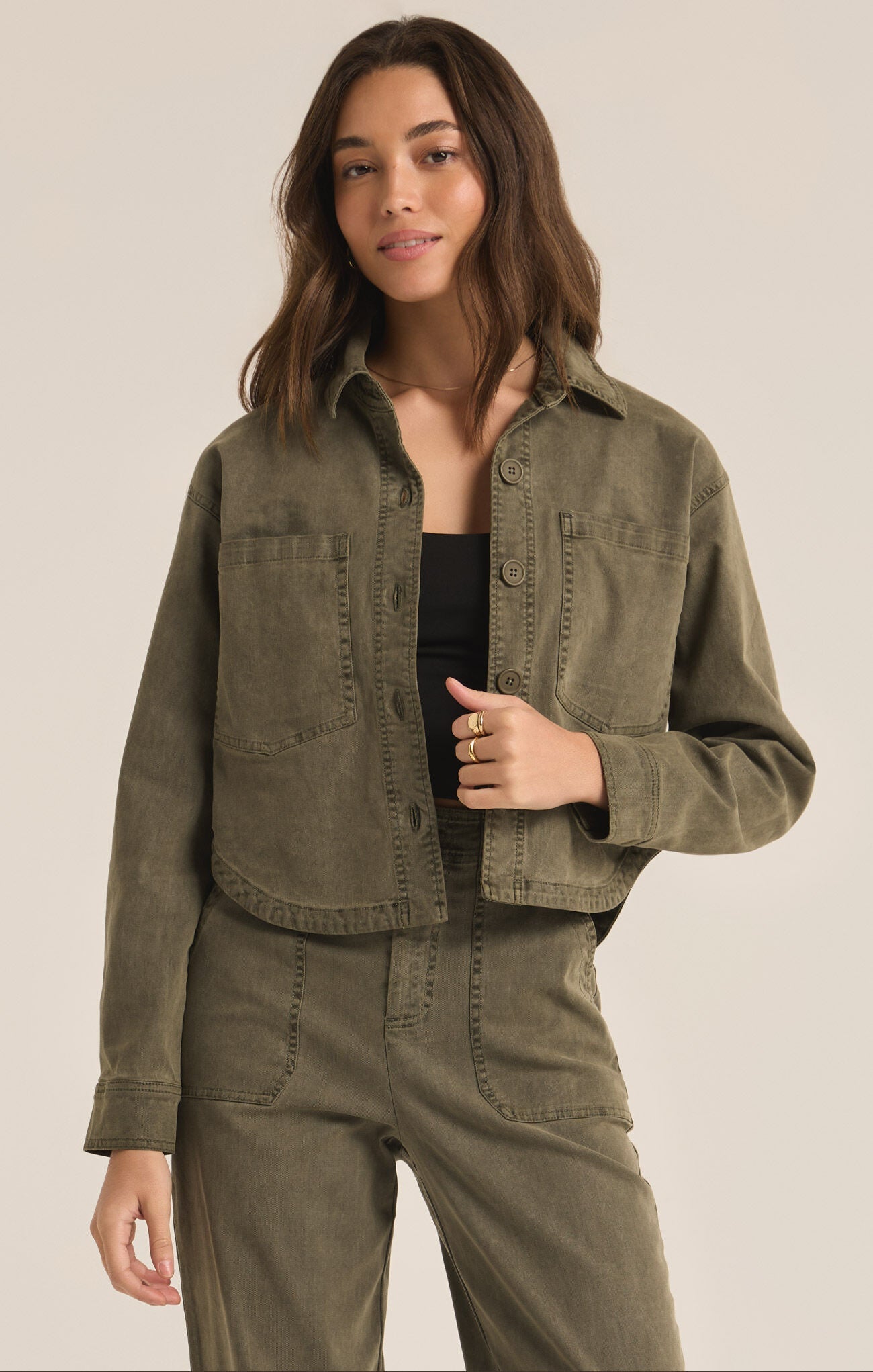 All Day Cropped Jacket - Army Green - Addie Rose Boutique - Austin