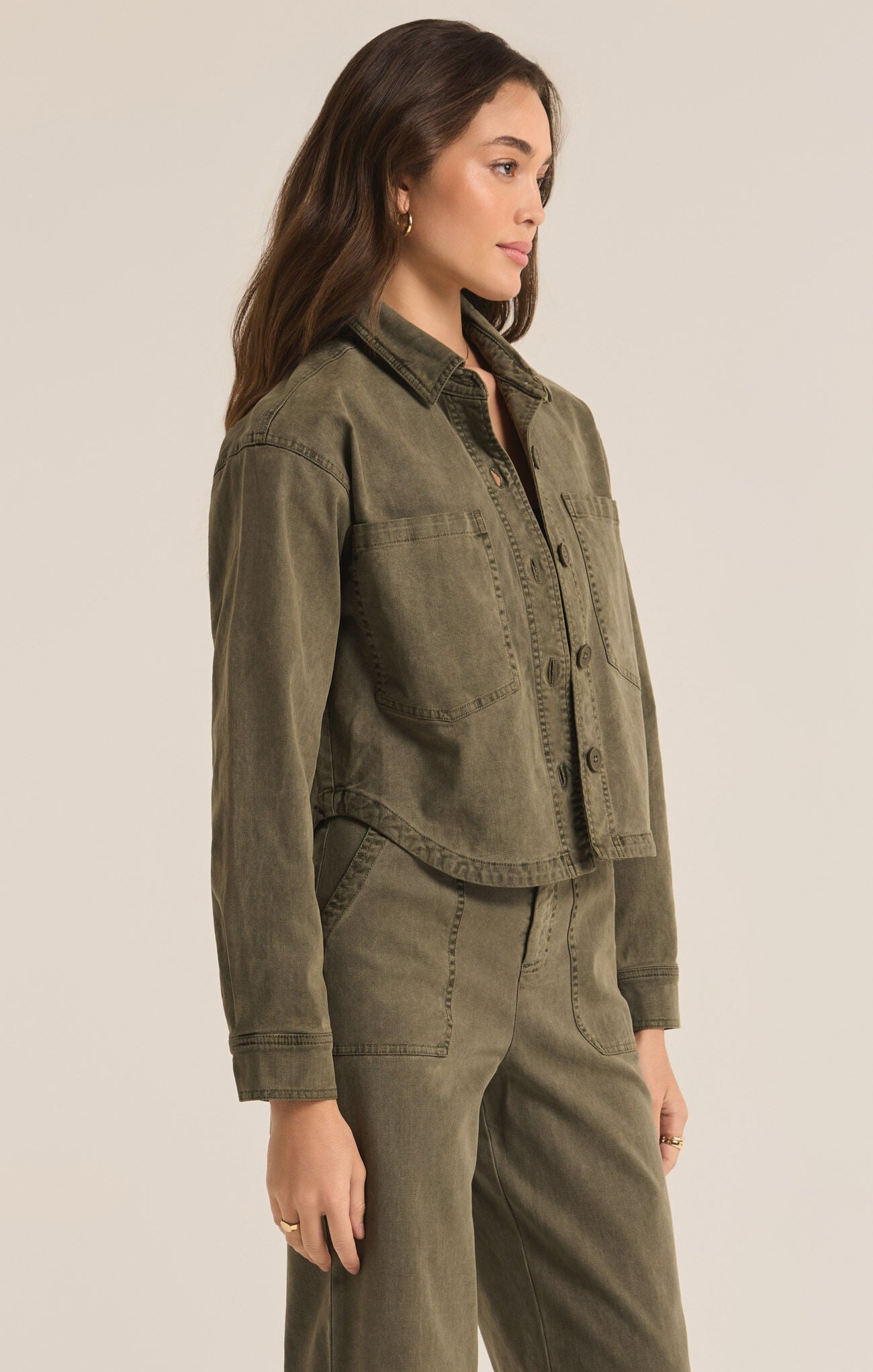 All Day Cropped Jacket - Army Green - Addie Rose Boutique - Austin