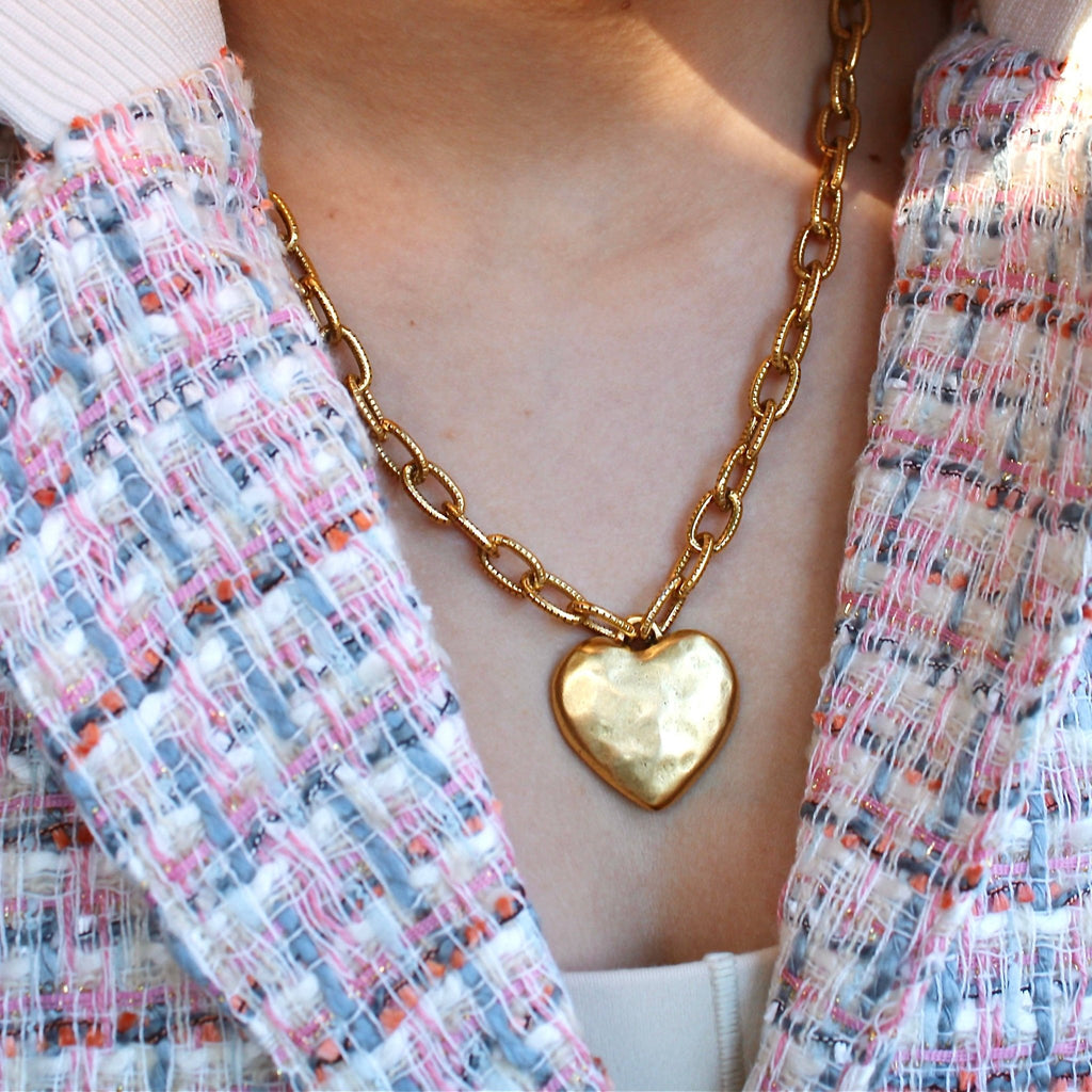 Antiqued Gold Chunky Heart - Addie Rose Boutique - Austin