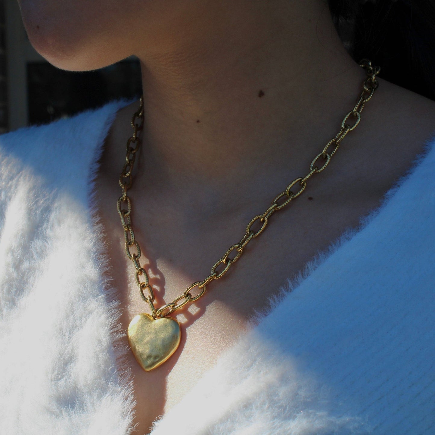 Antiqued Gold Chunky Heart - Addie Rose Boutique - Austin